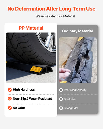 Parking Stopper, 446 mm 2 Pcs Heavy Duty Parking Aid for Garage, PP Curb Garage Floor Stopper with Reflective Strips, Vehicles Gadgets for Cars Vans Trucks Tire Wheel Guide Block Stops Bumpers