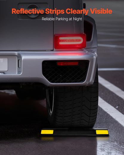 Parking Stopper, 446 mm 2 Pcs Heavy Duty Parking Aid for Garage, PP Curb Garage Floor Stopper with Reflective Strips, Vehicles Gadgets for Cars Vans Trucks Tire Wheel Guide Block Stops Bumpers