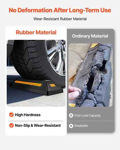 Parking Stopper, 548 mm 2 Pcs Heavy Duty Parking Aid for Garage, Rubber Curb Garage Floor Stopper with Reflective Strips, Aid Gadgets for Cars Vans Trucks Tire Wheel Guide Block Stops Bumpers