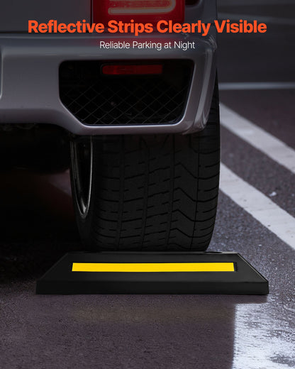 Parking Stopper, 548 mm 2 Pcs Heavy Duty Parking Aid for Garage, Rubber Curb Garage Floor Stopper with Reflective Strips, Aid Gadgets for Cars Vans Trucks Tire Wheel Guide Block Stops Bumpers