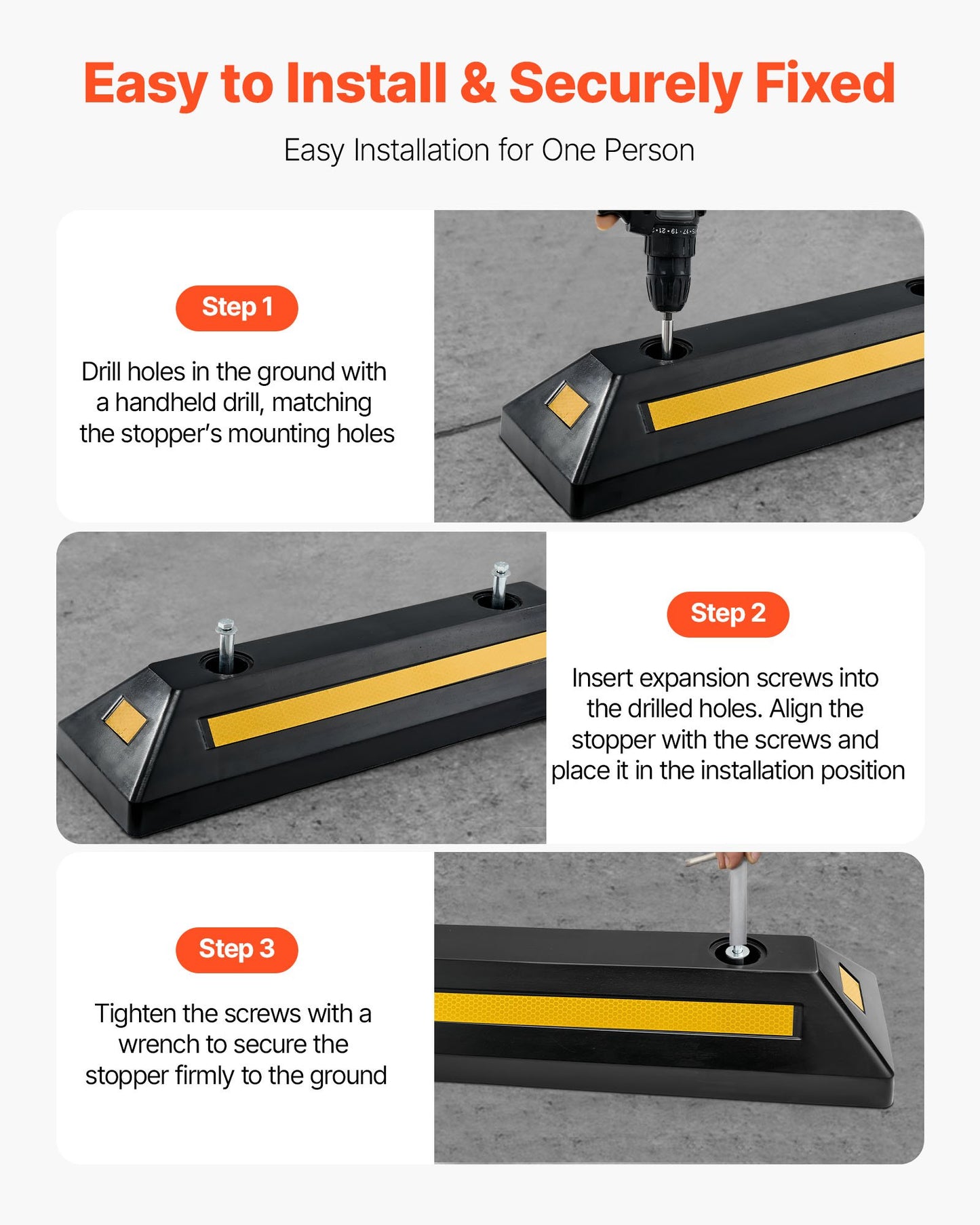 Parking Stopper, 548 mm 2 Pcs Heavy Duty Parking Aid for Garage, Rubber Curb Garage Floor Stopper with Reflective Strips, Aid Gadgets for Cars Vans Trucks Tire Wheel Guide Block Stops Bumpers
