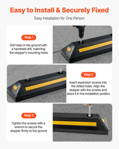 Parking Stopper, 548 mm 2 Pcs Heavy Duty Parking Aid for Garage, Rubber Curb Garage Floor Stopper with Reflective Strips, Aid Gadgets for Cars Vans Trucks Tire Wheel Guide Block Stops Bumpers