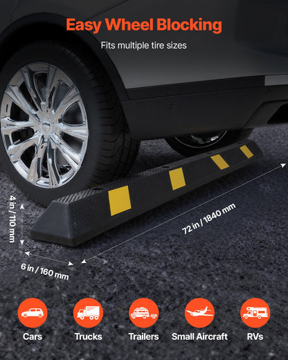 Parking Stopper, 1840 mm Heavy Duty Parking Aid for Garage, Rubber Curb Garage Floor Stopper with Reflective Strips, Vehicles Gadgets for Cars Vans Trucks Tire Wheel Guide Block Stops Bumpers