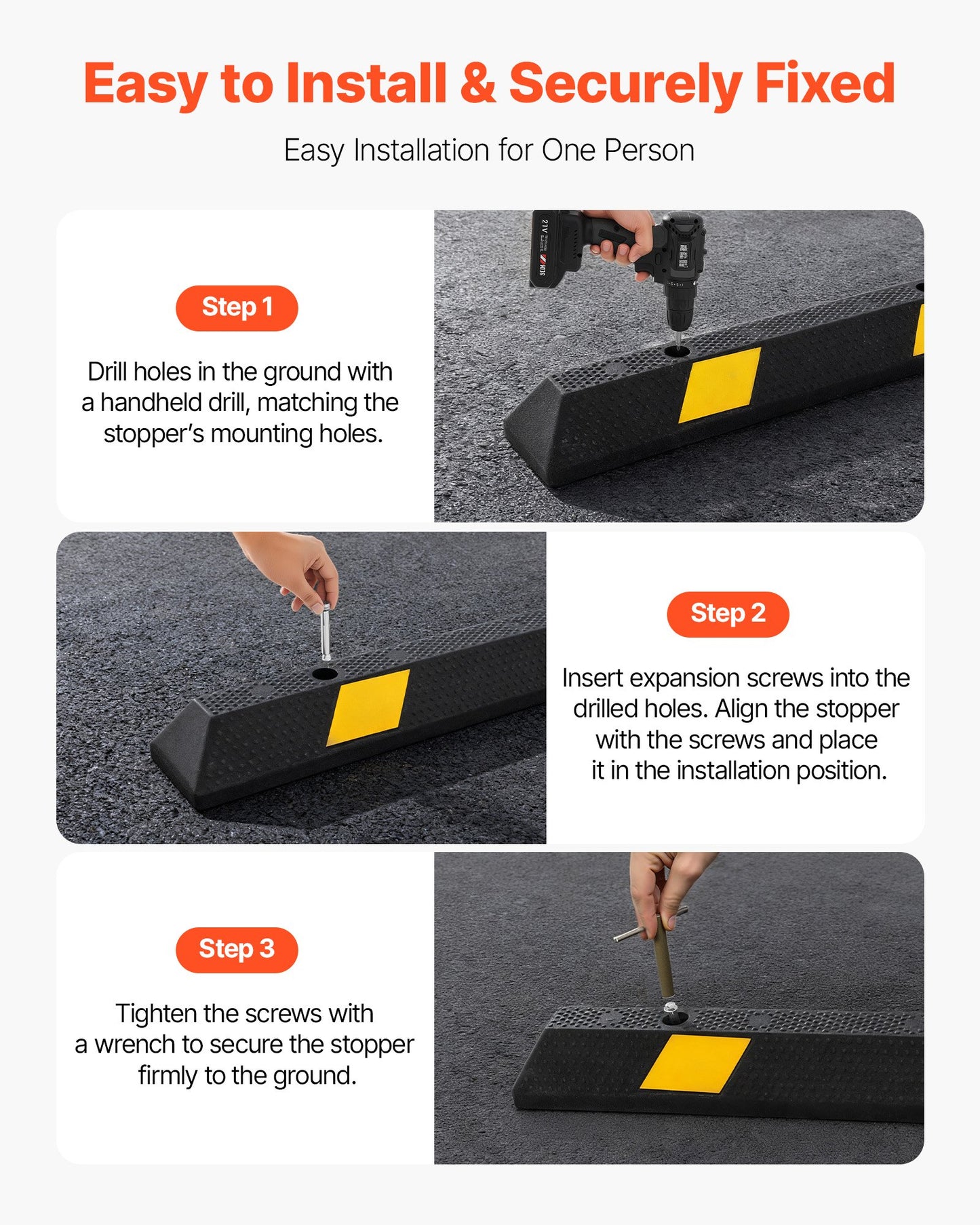 Parking Stopper, 1840 mm Heavy Duty Parking Aid for Garage, Rubber Curb Garage Floor Stopper with Reflective Strips, Vehicles Gadgets for Cars Vans Trucks Tire Wheel Guide Block Stops Bumpers