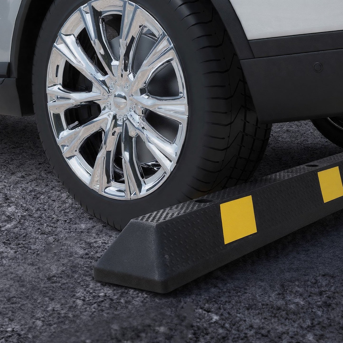 Parking Stopper, 1840 mm 2 Pcs Heavy Duty Parking Aid for Garage, Rubber Curb Garage Floor Stopper with Reflective Strips, Aid Gadgets for Cars Vans Trucks Tire Wheel Guide Block Stops Bumpers