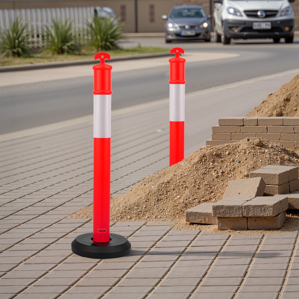 3 Pack Traffic Delineator Posts, 1140 mm Traffic Safety Cones with Fillable Base and Reflective Strips, Heavy Duty Delin