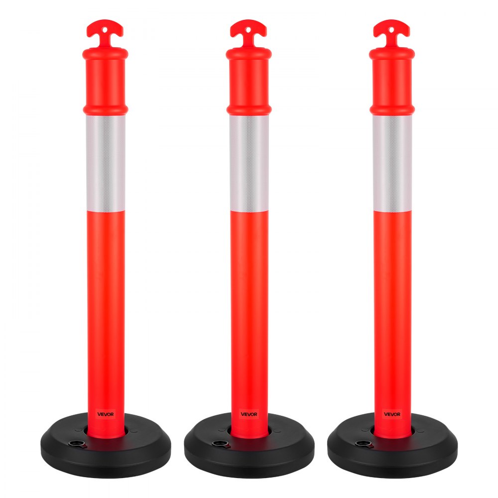 3 Pack Traffic Delineator Posts, 1140 mm Traffic Safety Cones with Fillable Base and Reflective Strips, Heavy Duty Delin