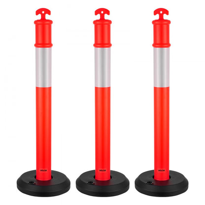 3 Pack Traffic Delineator Posts, 1140 mm Traffic Safety Cones with Fillable Base and Reflective Strips, Heavy Duty Delin