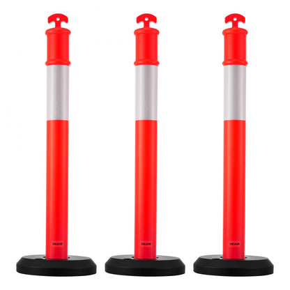 3 Pack Traffic Delineator Posts, 1140 mm Traffic Safety Cones with Fillable Base and Reflective Strips, Heavy Duty Delin