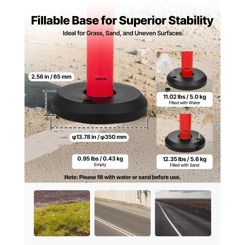 6 Pack Traffic Delineator Posts, 1140 mm Traffic Safety Cones with Fillable Base and Reflective Strips, Heavy Duty Delin