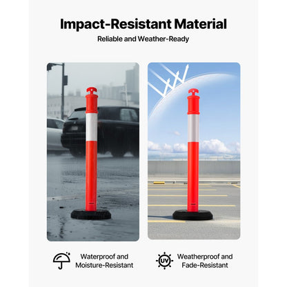 6 Pack Traffic Delineator Posts, 1140 mm Traffic Safety Cones with Fillable Base and Reflective Strips, Heavy Duty Delin