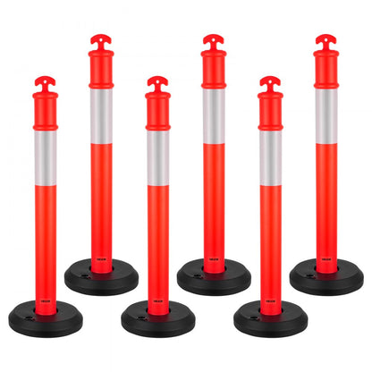 6 Pack Traffic Delineator Posts, 1140 mm Traffic Safety Cones with Fillable Base and Reflective Strips, Heavy Duty Delin