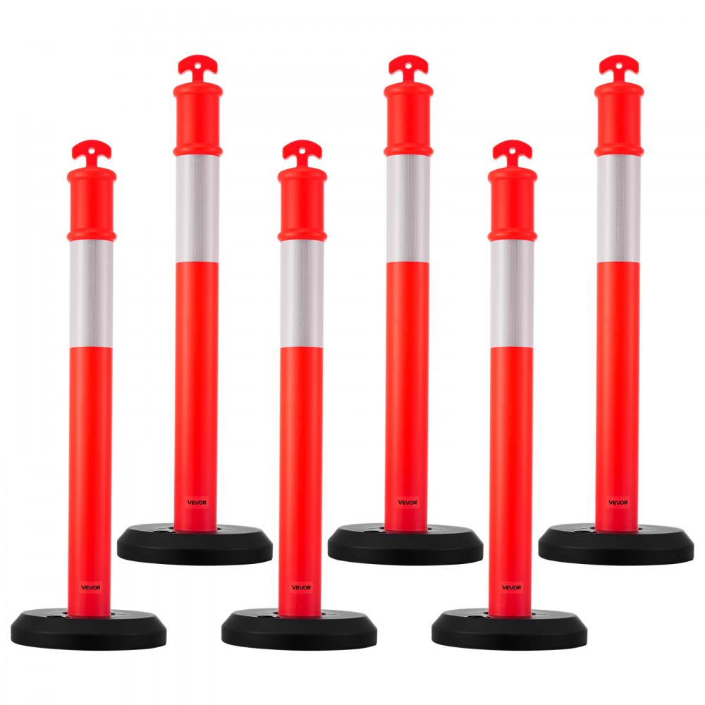 6 Pack Traffic Delineator Posts, 1140 mm Traffic Safety Cones with Fillable Base and Reflective Strips, Heavy Duty Delin