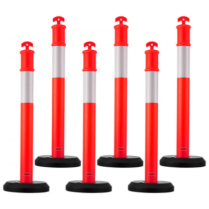 6 Pack Traffic Delineator Posts, 1140 mm Traffic Safety Cones with Fillable Base and Reflective Strips, Heavy Duty Delin