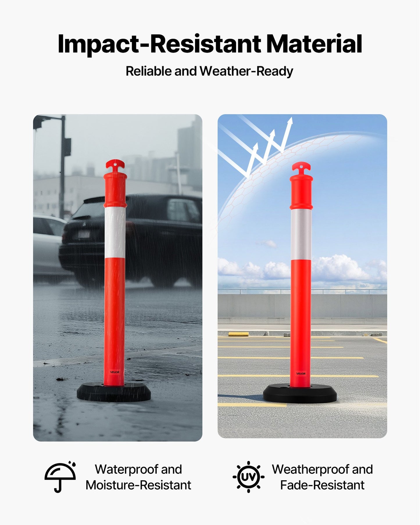 9 Pack Traffic Delineator Posts, 1140 mm Traffic Safety Cones with Fillable Base and Reflective Strips, Heavy Duty Delineator Posts for Construction Site, Parking Lot, Crowd Control, Red