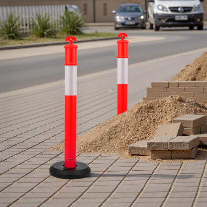 9 Pack Traffic Delineator Posts, 1140 mm Traffic Safety Cones with Fillable Base and Reflective Strips, Heavy Duty Delineator Posts for Construction Site, Parking Lot, Crowd Control, Red
