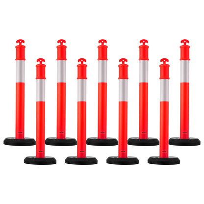 9 Pack Traffic Delineator Posts, 1140 mm Traffic Safety Cones with Fillable Base and Reflective Strips, Heavy Duty Delineator Posts for Construction Site, Parking Lot, Crowd Control, Red
