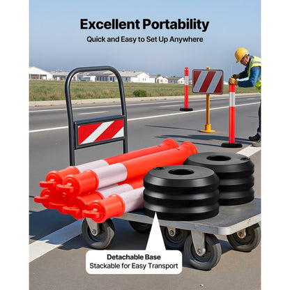 2 Pack Traffic Delineator Posts 1140 mm Traffic Safety Cones Fillable Base