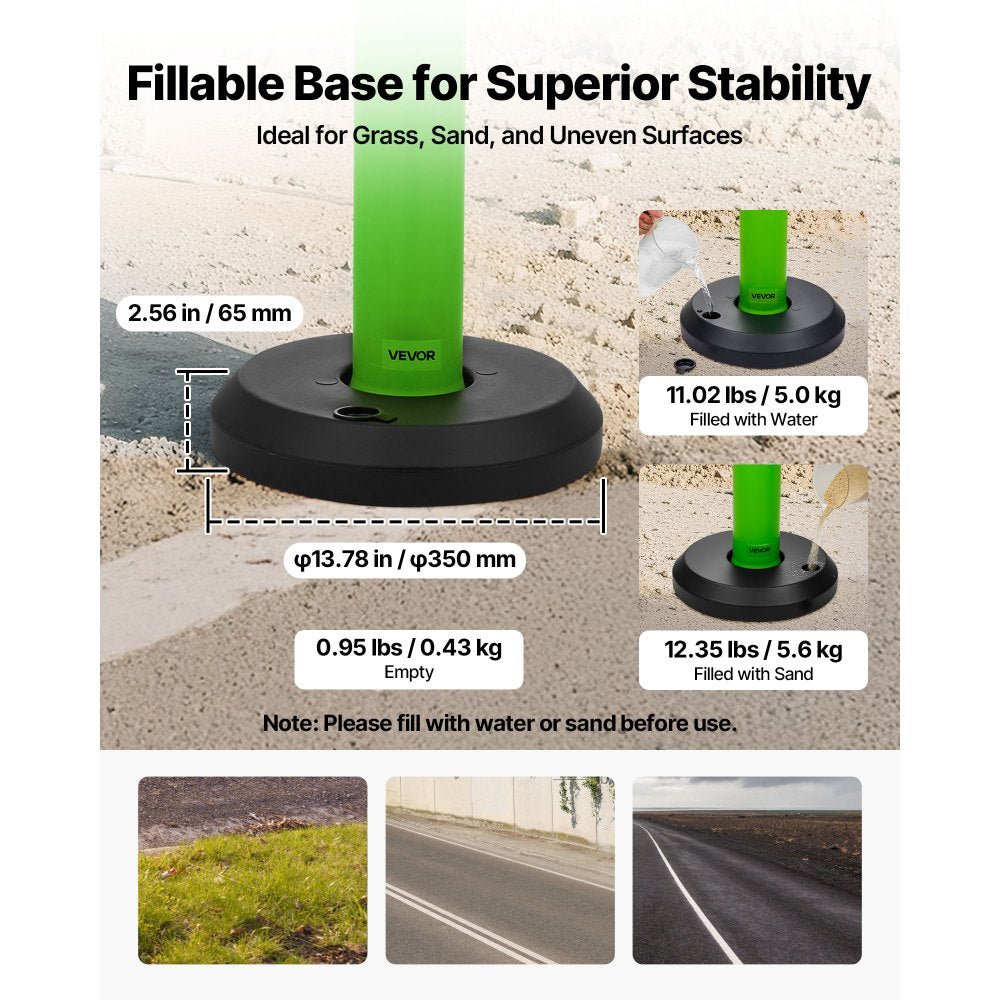3 Pack Traffic Delineator Posts 1140 mm Safety Cones Fillable Base Green