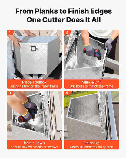 Trailer Tongue Box, 838 x 483 x 457 mm Aluminum Trailer Tongue Tool Box, Heavy Duty Storage Organizer with Lock & Keys, Utility Tool Chest for Pickup Truck Bed, RV, SUV, Off-Road Vehicle, Silver