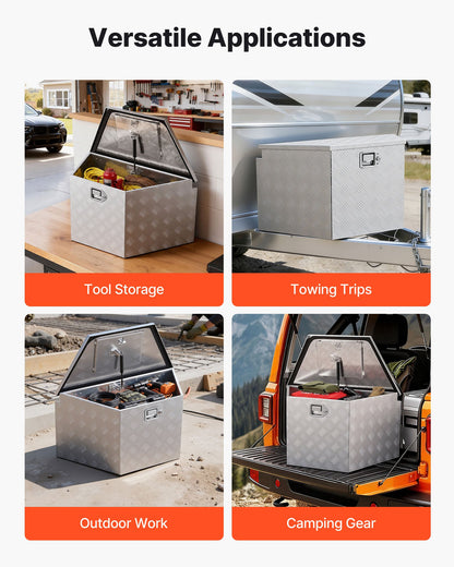 Trailer Tongue Box, 838 x 483 x 457 mm Aluminum Trailer Tongue Tool Box, Heavy Duty Storage Organizer with Lock & Keys, Utility Tool Chest for Pickup Truck Bed, RV, SUV, Off-Road Vehicle, Silver