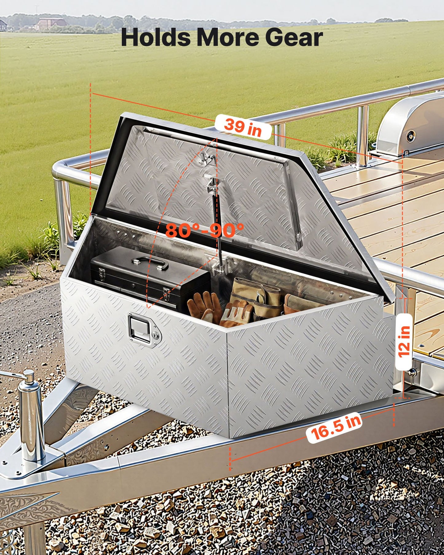 Trailer Tongue Box, 990 x 419 x 305 mm Aluminum Trailer Tongue Tool Box, Heavy Duty Storage Organizer with Lock & Keys, Utility Tool Chest for Pickup Truck Bed, RV, SUV, Off-Road Vehicle, Silver