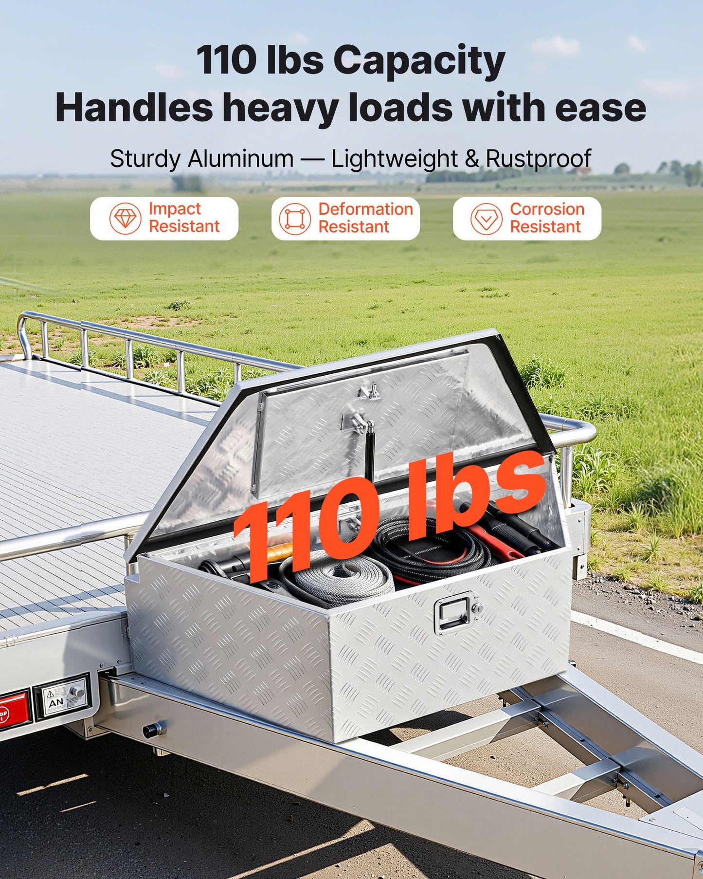 Trailer Tongue Box, 990 x 419 x 305 mm Aluminum Trailer Tongue Tool Box, Heavy Duty Storage Organizer with Lock & Keys, Utility Tool Chest for Pickup Truck Bed, RV, SUV, Off-Road Vehicle, Silver