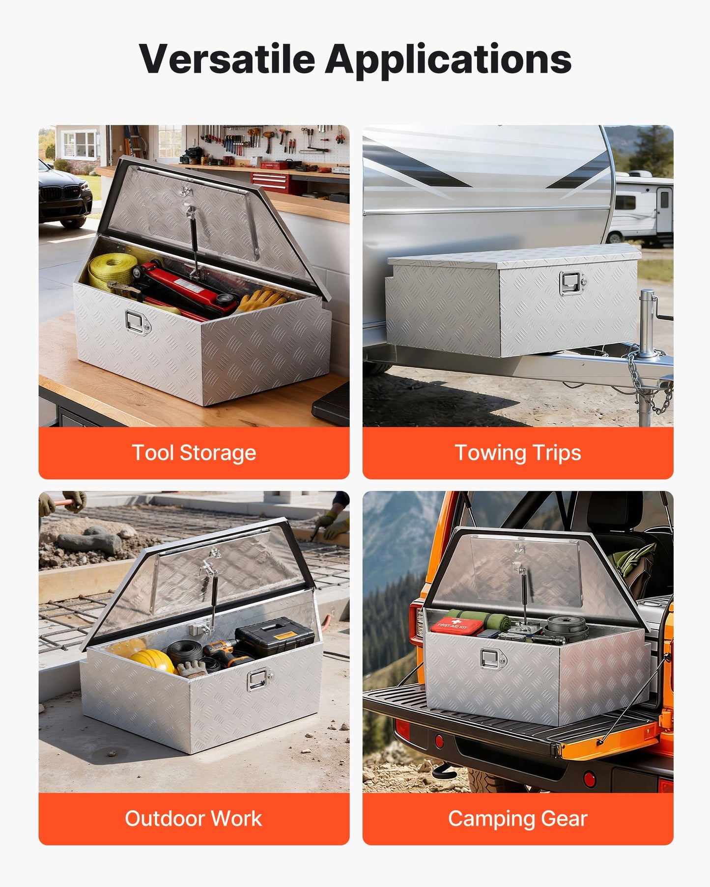 Trailer Tongue Box, 990 x 419 x 305 mm Aluminum Trailer Tongue Tool Box, Heavy Duty Storage Organizer with Lock & Keys, Utility Tool Chest for Pickup Truck Bed, RV, SUV, Off-Road Vehicle, Silver