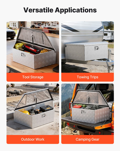 Trailer Tongue Box, 990 x 419 x 305 mm Aluminum Trailer Tongue Tool Box, Heavy Duty Storage Organizer with Lock & Keys, Utility Tool Chest for Pickup Truck Bed, RV, SUV, Off-Road Vehicle, Silver
