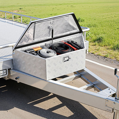 Trailer Tongue Box, 990 x 419 x 305 mm Aluminum Trailer Tongue Tool Box, Heavy Duty Storage Organizer with Lock & Keys, Utility Tool Chest for Pickup Truck Bed, RV, SUV, Off-Road Vehicle, Silver