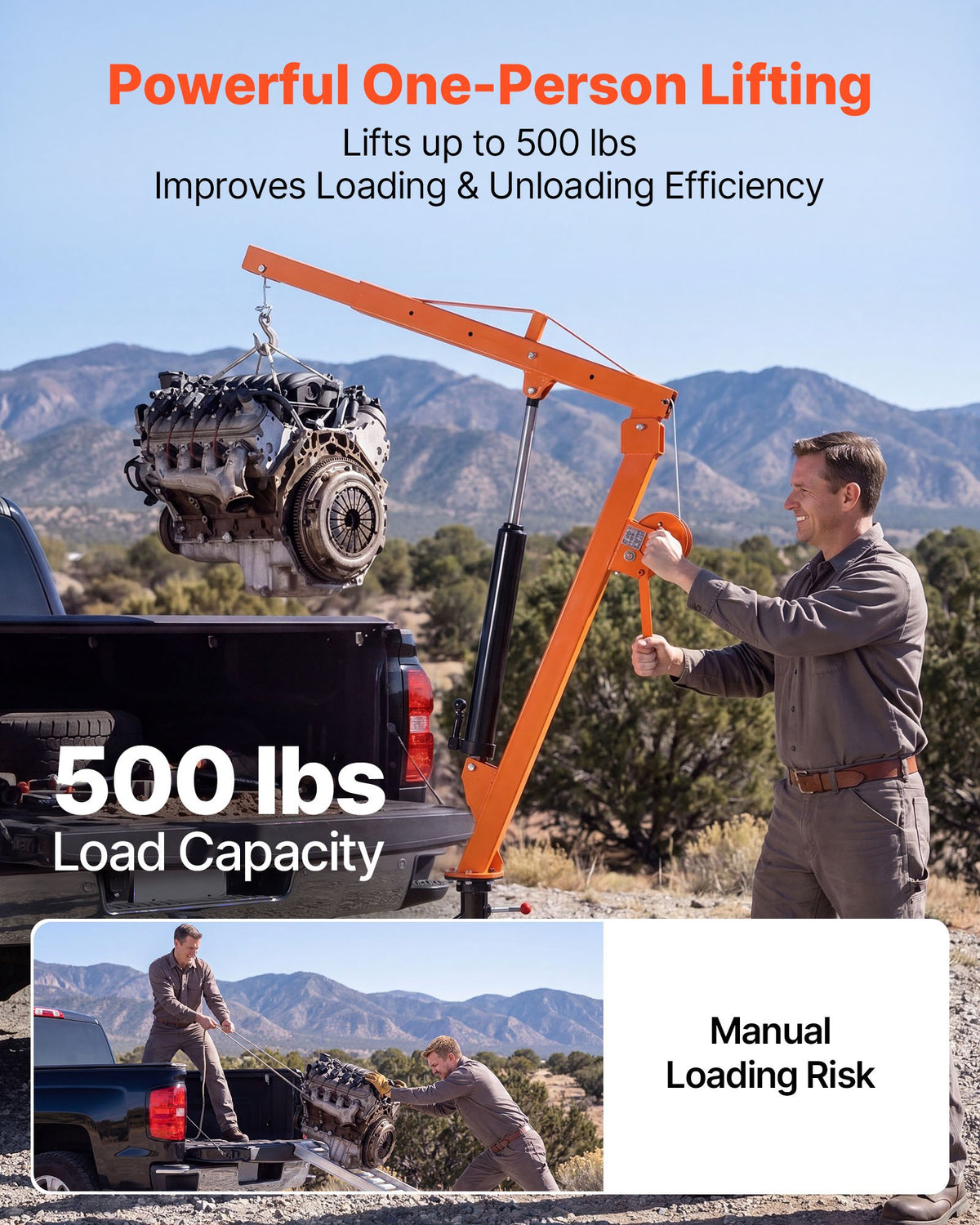 Truck Crane, 227 kg Pickup Hitch Crane Trailer Hitch Mounted with Manual Winch & Hydraulic Jack, 360° Rotating Telescopic Boom, Foldable Truck Bed Jib Hoist for Machine Lumber Equipment Lifting