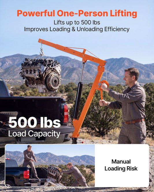 Truck Crane, 227 kg Pickup Hitch Crane Trailer Hitch Mounted with Manual Winch & Hydraulic Jack, 360° Rotating Telescopic Boom, Foldable Truck Bed Jib Hoist for Machine Lumber Equipment Lifting
