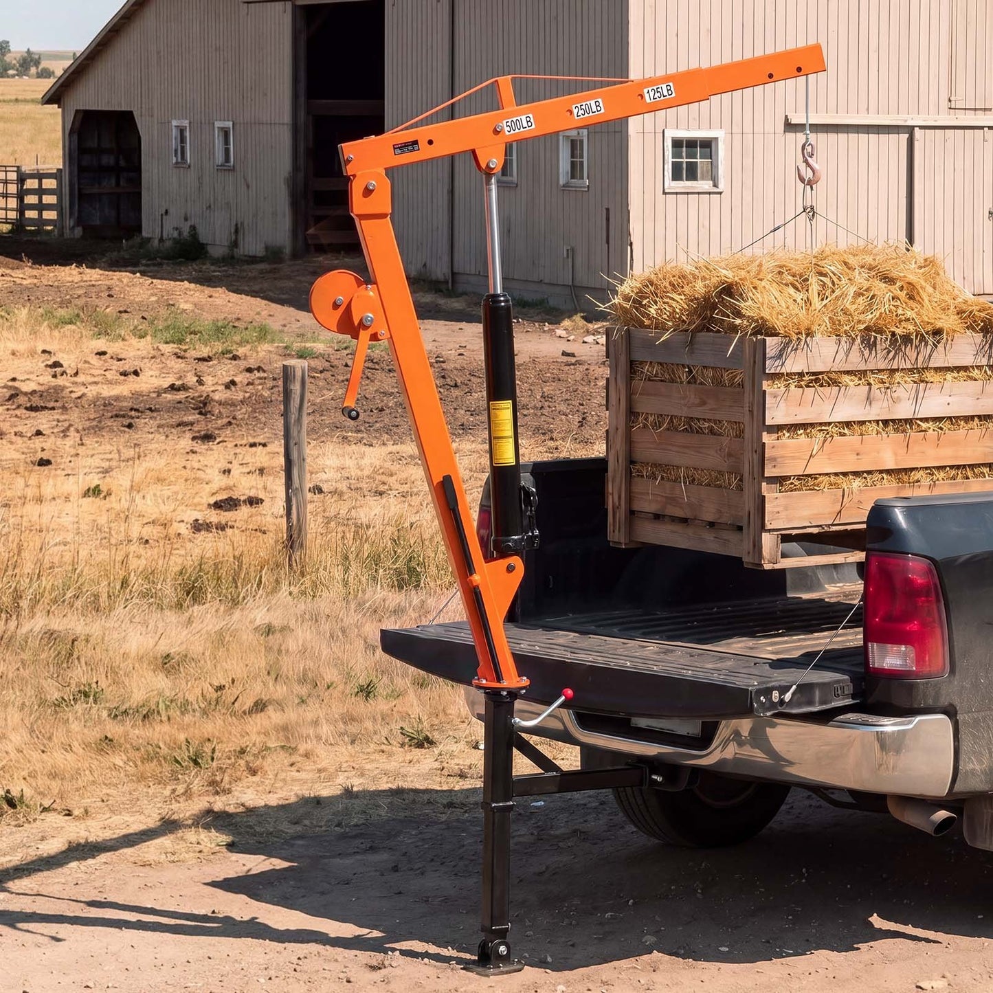 Truck Crane, 227 kg Pickup Hitch Crane Trailer Hitch Mounted with Manual Winch & Hydraulic Jack, 360° Rotating Telescopic Boom, Foldable Truck Bed Jib Hoist for Machine Lumber Equipment Lifting