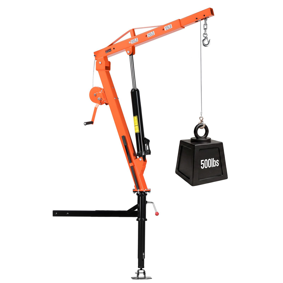 Truck Crane, 227 kg Pickup Hitch Crane Trailer Hitch Mounted with Manual Winch & Hydraulic Jack, 360° Rotating Telescopic Boom, Foldable Truck Bed Jib Hoist for Machine Lumber Equipment Lifting