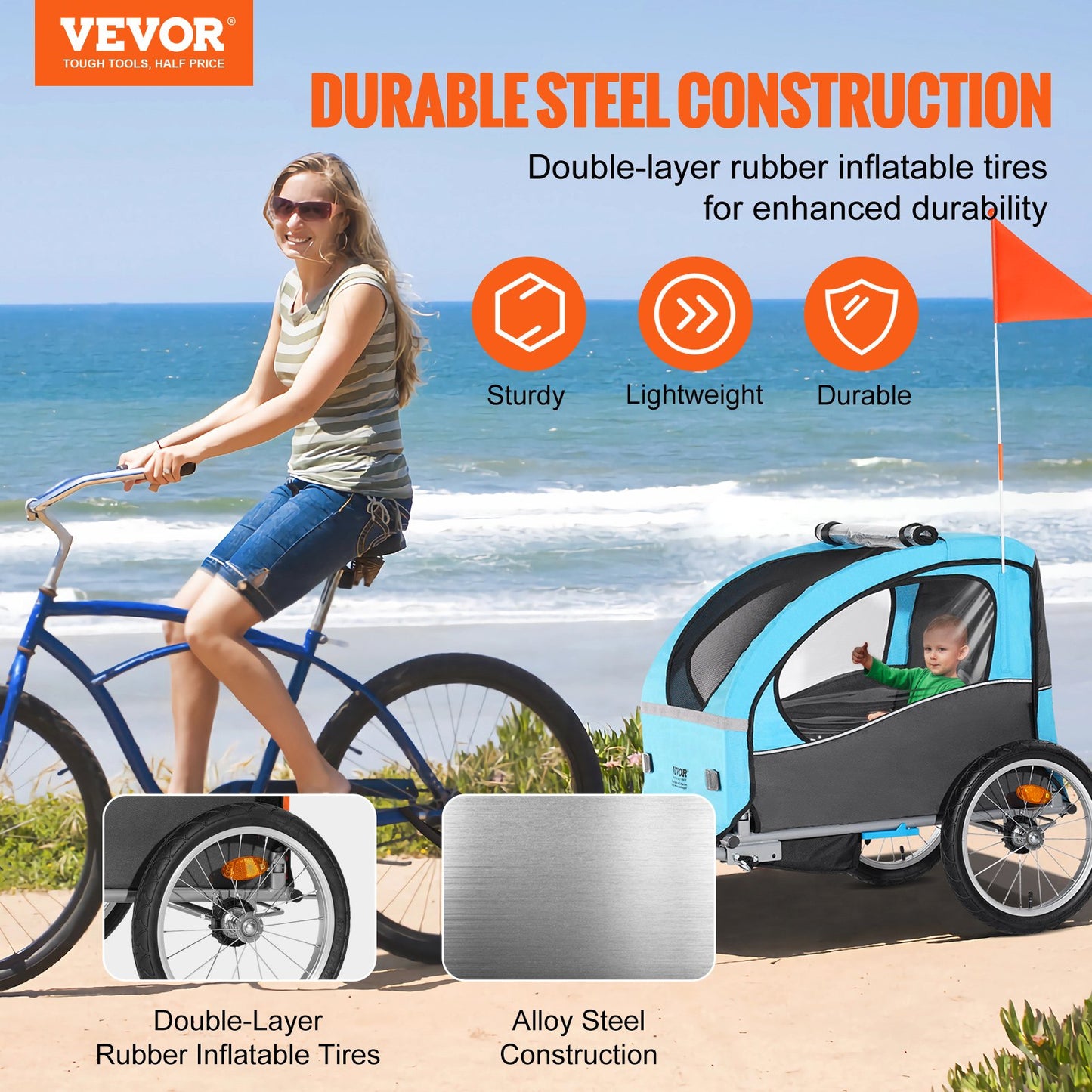 VEVOR Bike Trailer for Toddlers, Kids, 27 kg Load, Tow Behind Foldable Child Bicycle