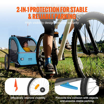 Foldable Child Bike Trailer with Canopy, 27 kg Load Capacity, Blue/Gray