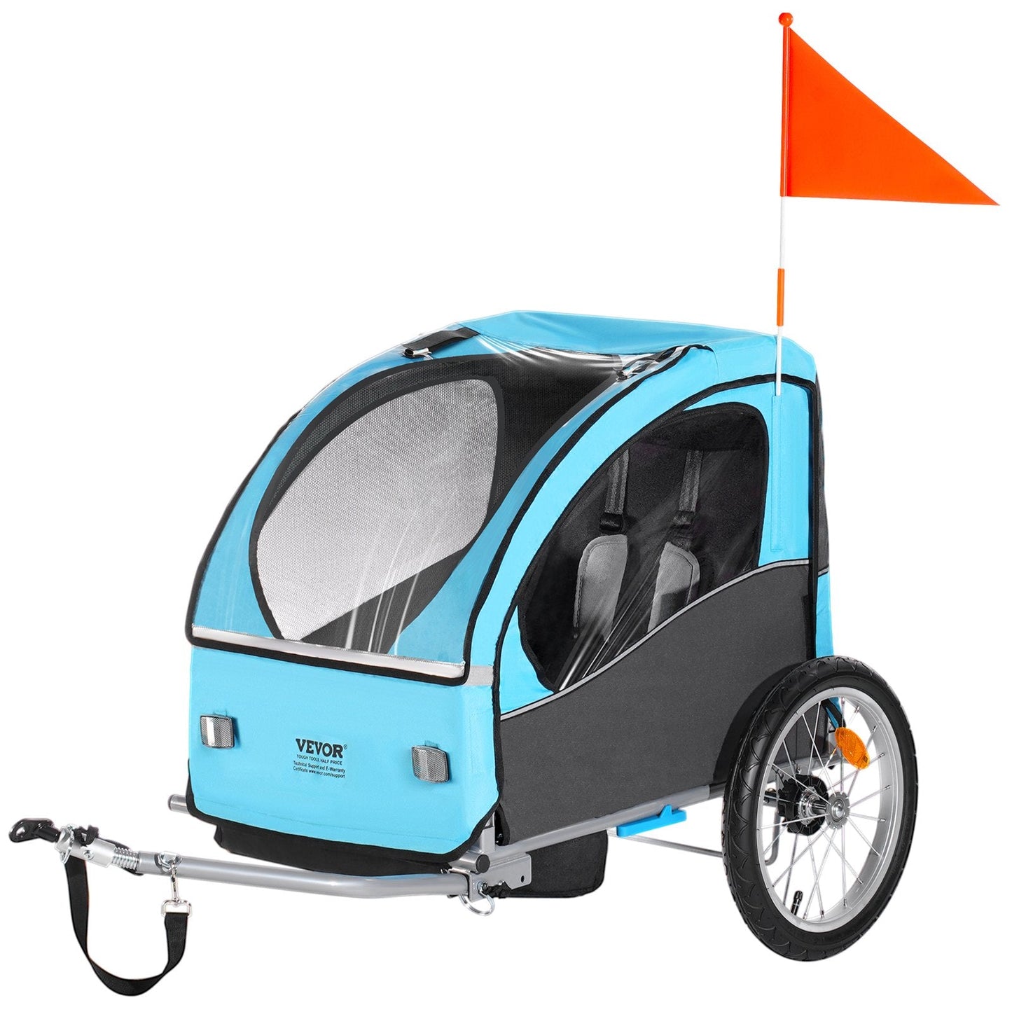 Foldable Child Bike Trailer with Canopy, 27 kg Load Capacity, Blue/Gray
