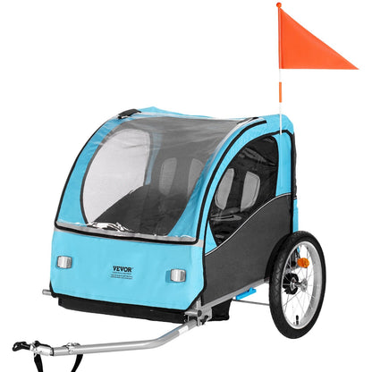 Double Seat Bike Trailer for Toddlers and Kids, 50 kg Load Capacity, Blue & Gray