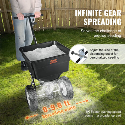 VEVOR Broadcast Spreader, 100 LB Walk-Behind Turf Spreader with 12" Wheels, Steel