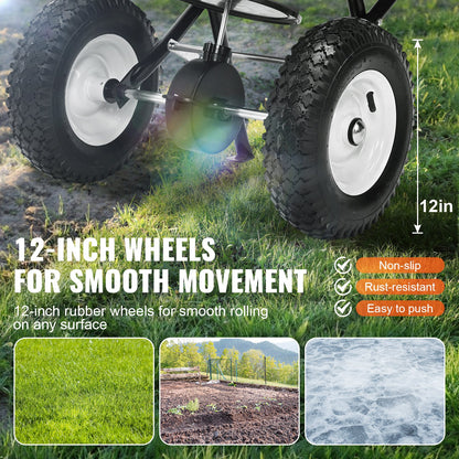 VEVOR Broadcast Spreader, 100 LB Walk-Behind Turf Spreader with 12" Wheels, Steel