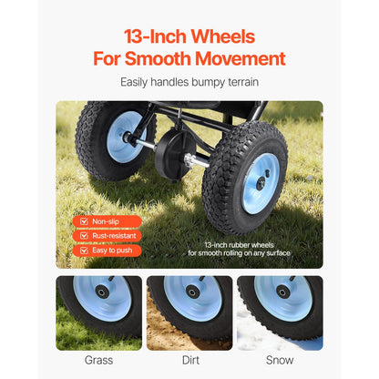 VEVOR Broadcast Spreader, 5.2kg Capacity, Walk-Behind Push Spreader, 0-3 m Spreading Width, All Terrain Pneumatic Tires, Lawn Spreaders with Hopper Grate, for Seed, Fertilizer, Salt, Ice Melt