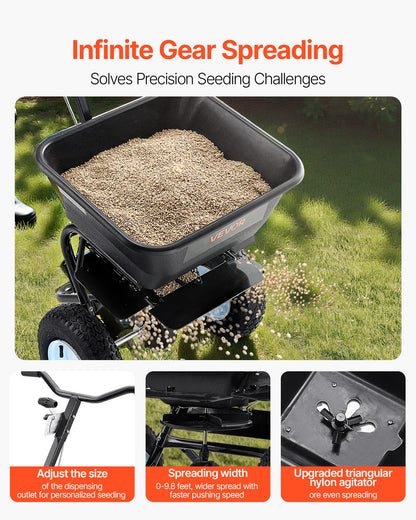 Lawn Spreader, 45.2 kg Capacity, Walk-Behind Push Spreader, 0-9.8ft Spreading Width, 13 in All Terrain Pneumatic Tires, Fertilizer Spreaders with Hopper Grate, for Seed Salt Ice Melt