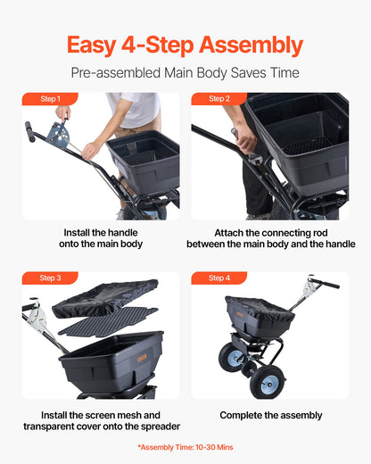 Lawn Spreader, 45.2 kg Capacity, Walk-Behind Push Spreader, 0-9.8ft Spreading Width, 13 in All Terrain Pneumatic Tires, Fertilizer Spreaders with Hopper Grate, for Seed Salt Ice Melt