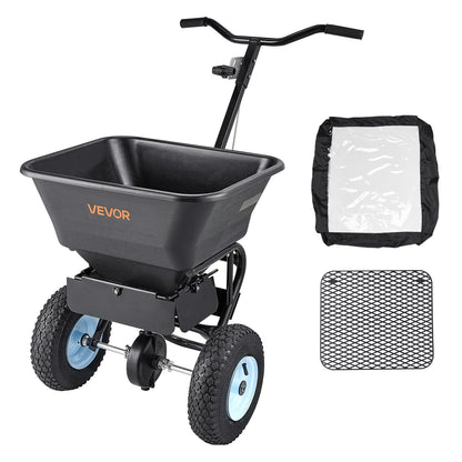 Lawn Spreader, 45.2 kg Capacity, Walk-Behind Push Spreader, 0-9.8ft Spreading Width, 13 in All Terrain Pneumatic Tires, Fertilizer Spreaders with Hopper Grate, for Seed Salt Ice Melt