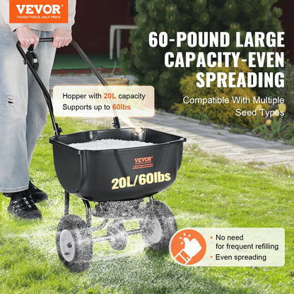 VEVOR Broadcast Spreader, 60 LB Walk-Behind Turf Spreader with 8" Wheels, Steel