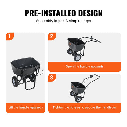 Walk-Behind Broadcast Spreader, 20L Capacity, 8" Wheels, Steel Frame, Black