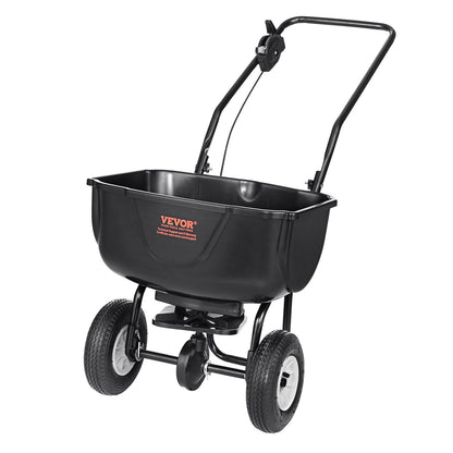 Walk-Behind Broadcast Spreader, 20L Capacity, 8" Wheels, Steel Frame, Black
