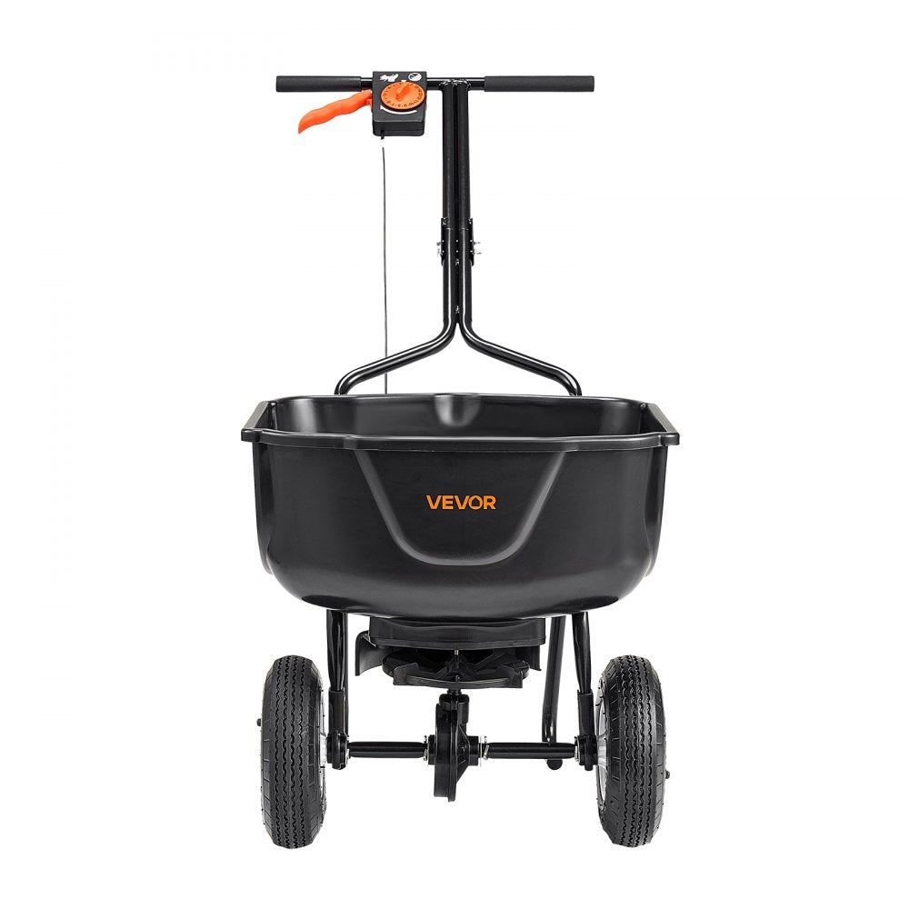 VEVOR Broadcast Spreader, 27.2 kg Capacity, Walk-Behind Push Spreader, 0-3 m Spreading Width, All Terrain Pneumatic Tires, Lawn Spreaders with Hopper Grate, for Seed, Fertilizer, Salt, Ice Melt
