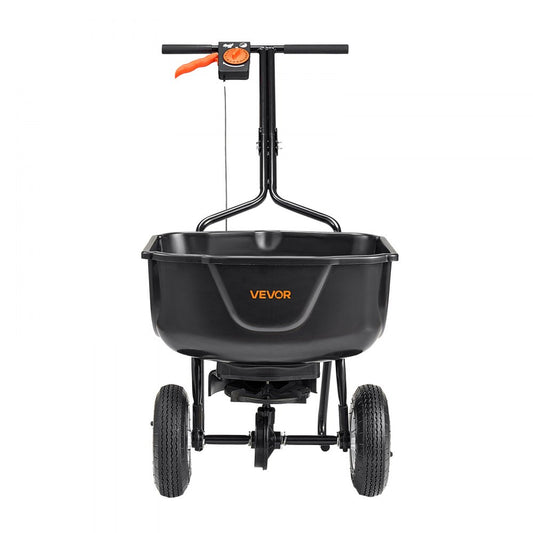 VEVOR Broadcast Spreader, 27.2 kg Capacity, Walk-Behind Push Spreader, 0-3 m Spreading Width, All Terrain Pneumatic Tires, Lawn Spreaders with Hopper Grate, for Seed, Fertilizer, Salt, Ice Melt