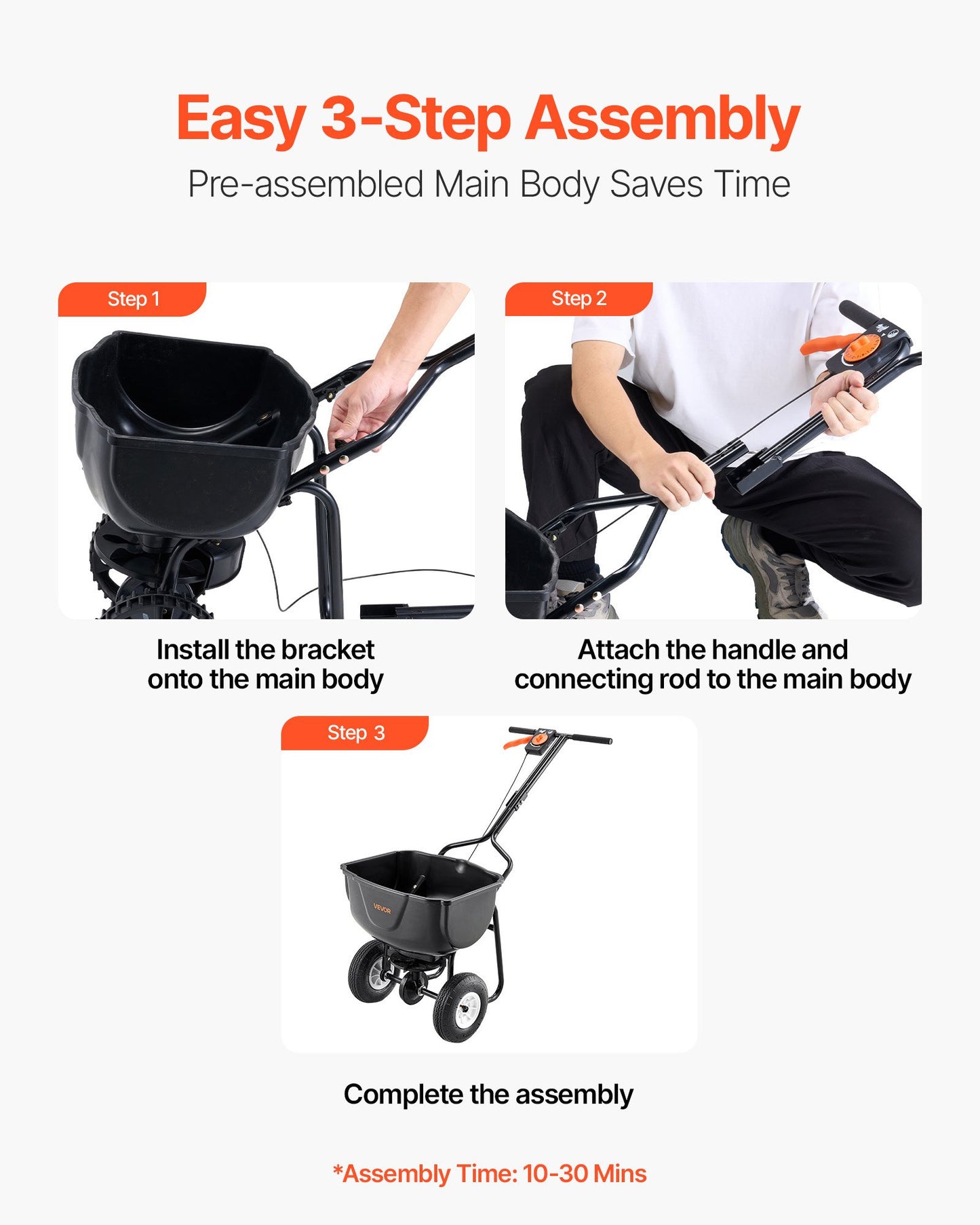 Walk Behind Spreader,27.2 kg Capacity, Push Spreader with Hopper Grate, 0-9.8 ft Spreading Width, 8 in All Terrain Pneumatic Tires, Garden & Lawn Broadcast Spreaders, for Seed, Fertilizer